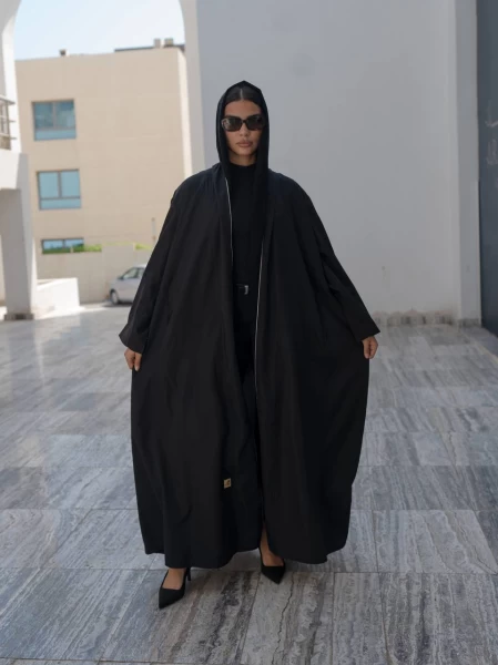 Black Abaya with Chiffon Beige IB219