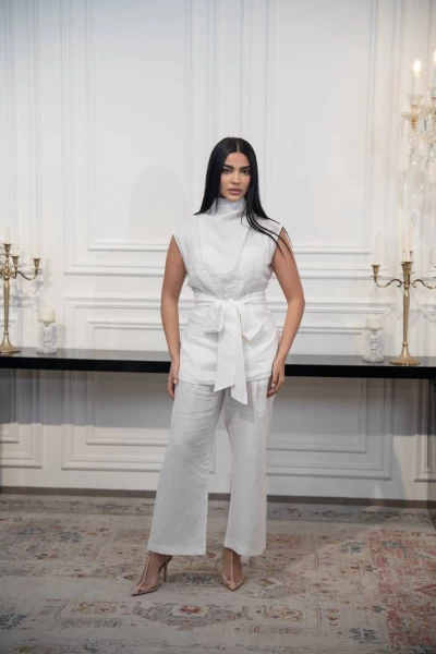 White linen set consisting of a blouse and pants C:IB1094 white