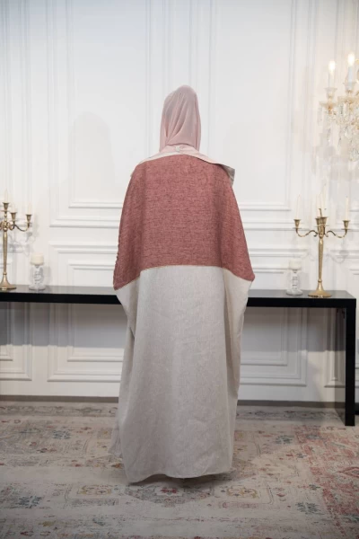 Free size linen abaya in beige and brown C:IB326