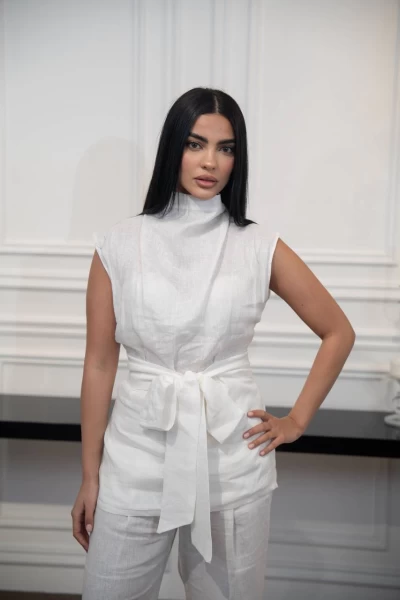 White linen set consisting of a blouse and pants C:IB1094 white