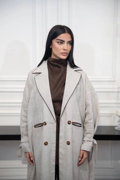Beige Linen Blazer Abaya C:IB327 Beige